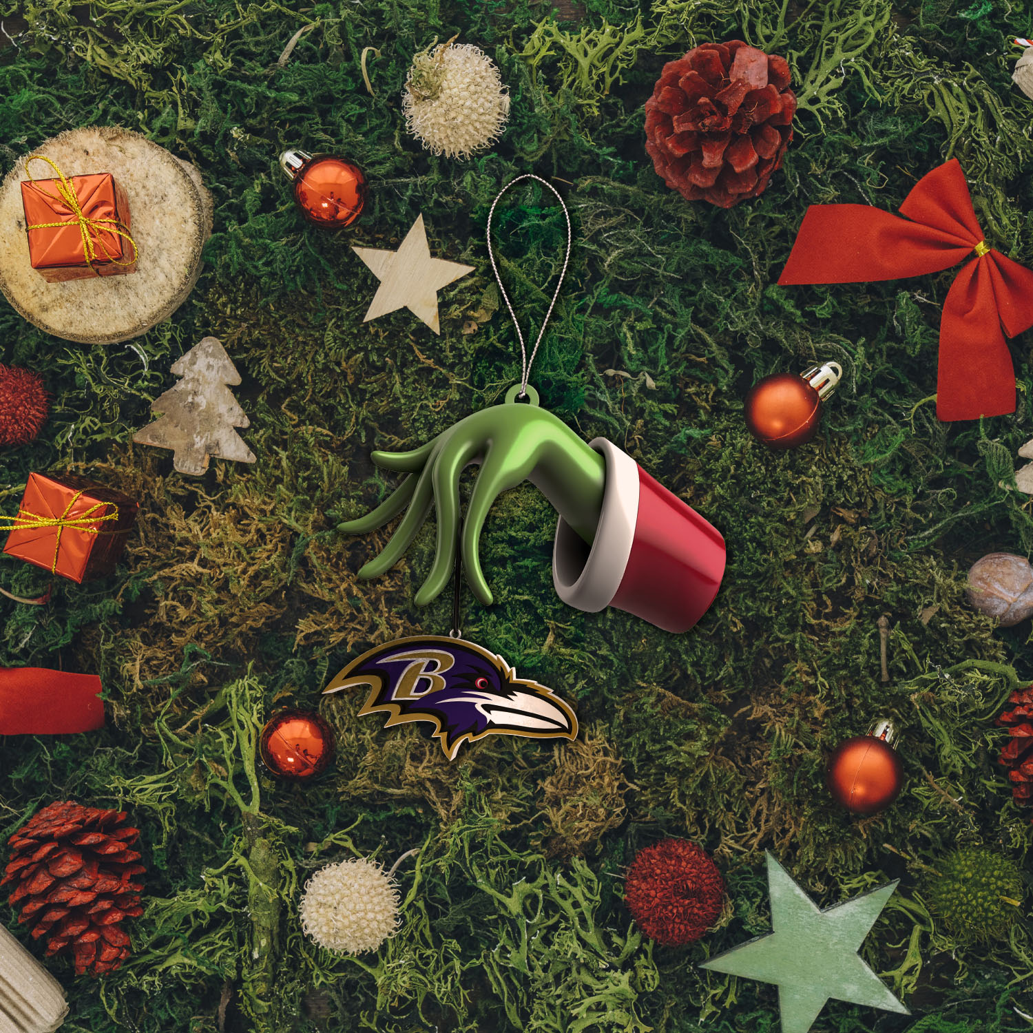 Sportswearmerch Baltimore Ravens NFL x The Grinch Christmas Acrylic Mix Wooden Ornament Gift For Fans