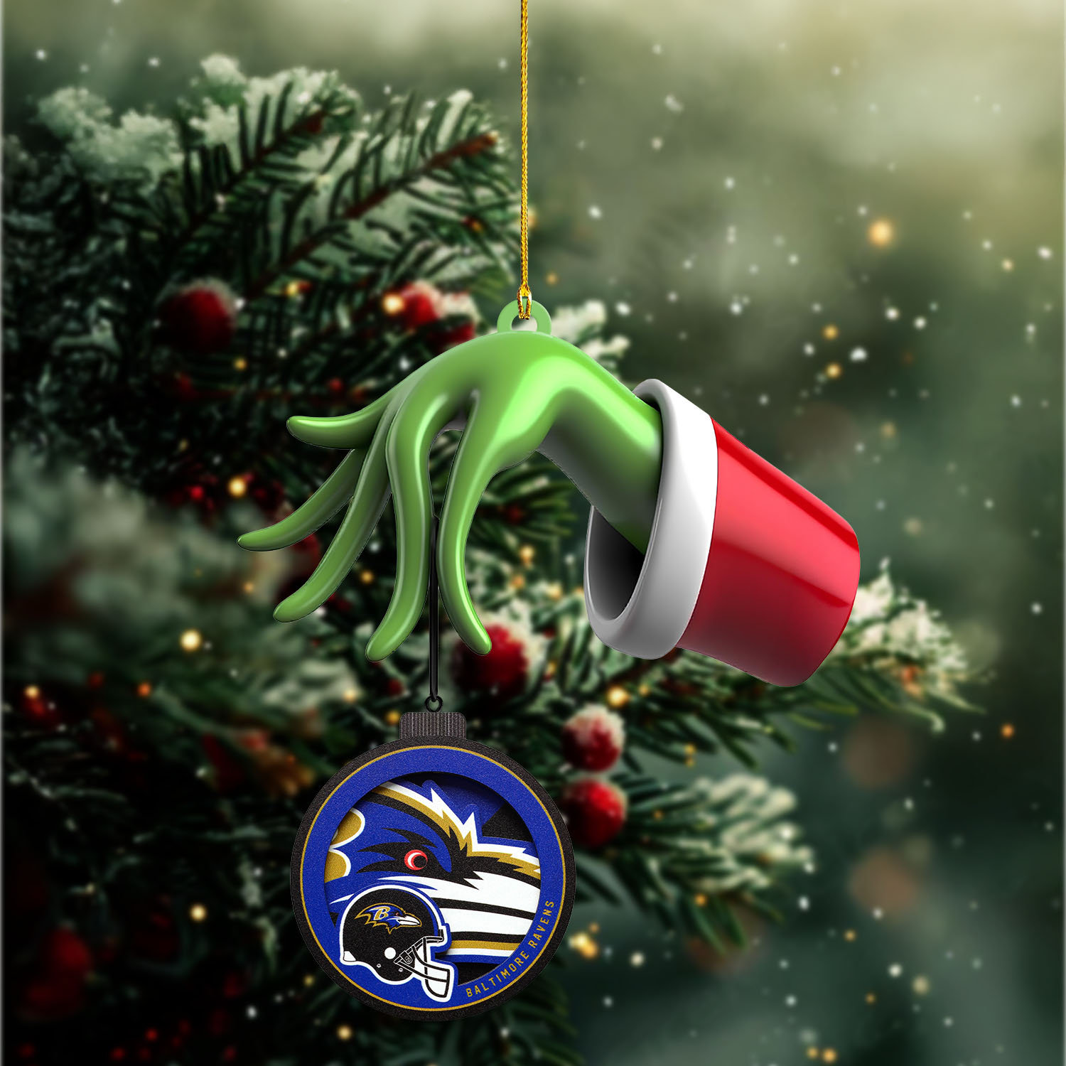 Sportswearmerch Baltimore Ravens NFL x The Grinch Christmas Acrylic Mix Wooden Ornament Gift For Fans