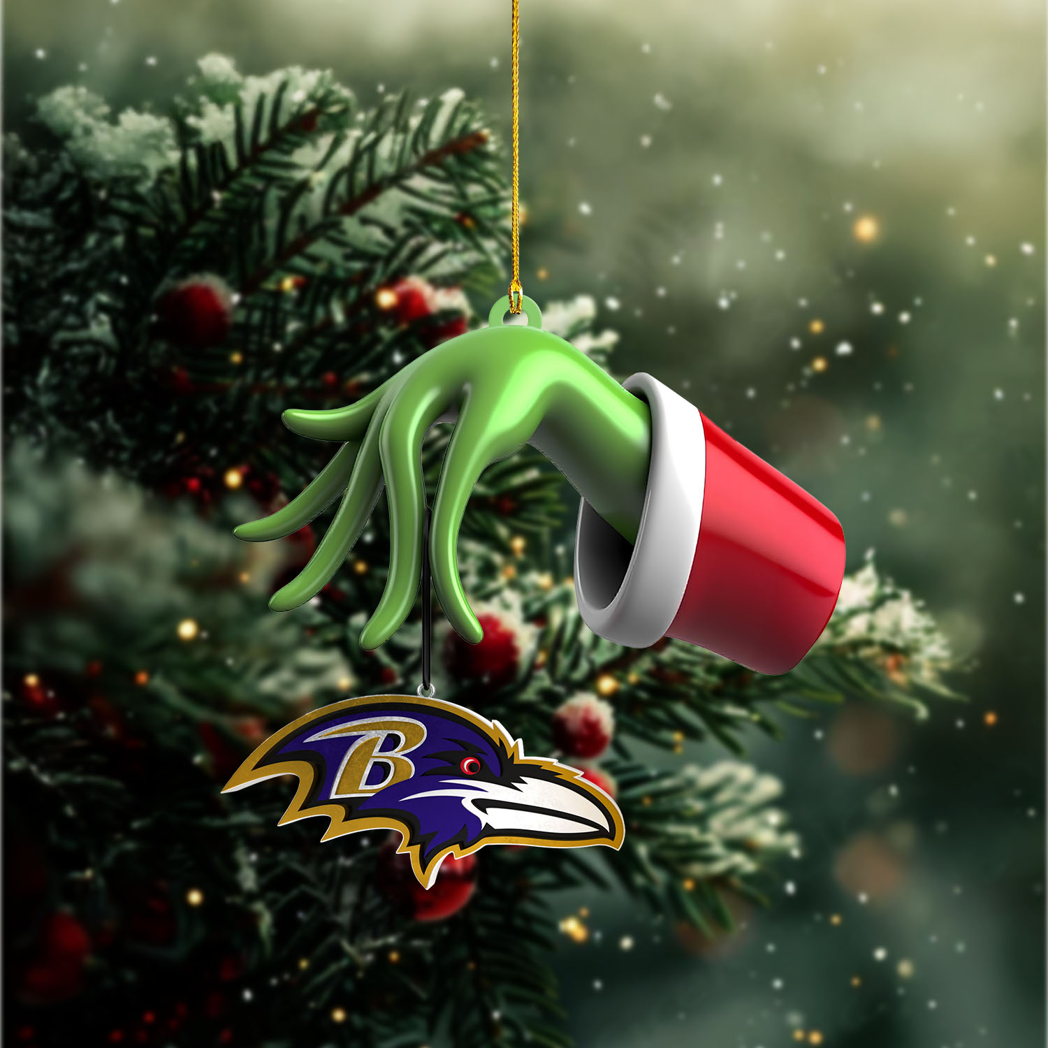 Sportswearmerch Baltimore Ravens NFL x The Grinch Christmas Acrylic Mix Wooden Ornament Gift For Fans
