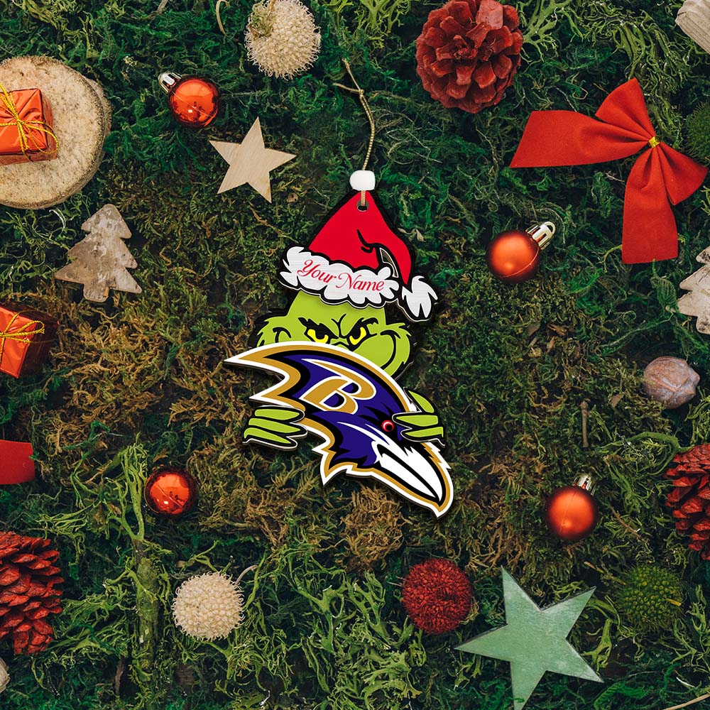 Sportswearmerch Baltimore Ravens NFL x The Grinch Christmas Acrylic Ornament Gift For Fans