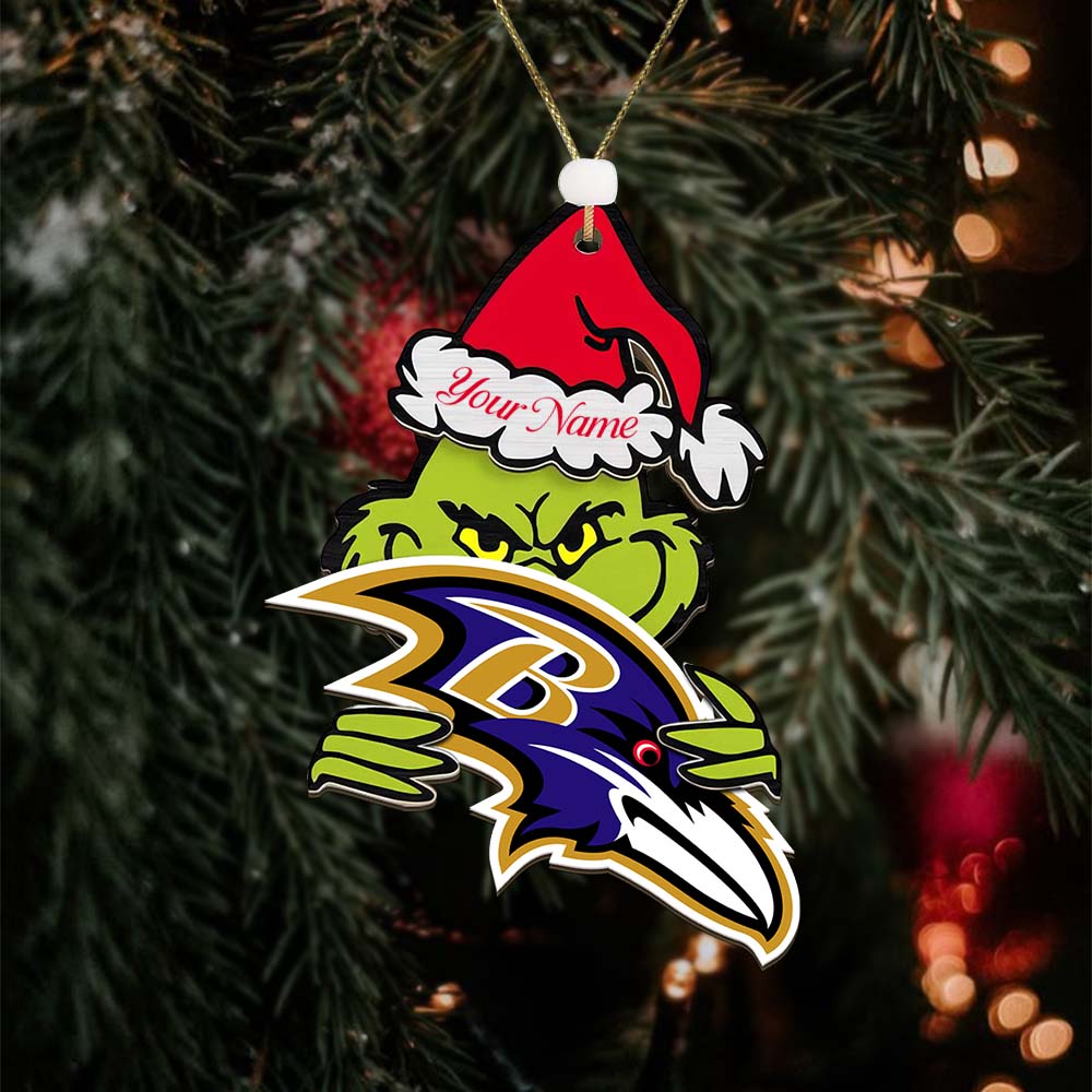 Sportswearmerch Baltimore Ravens NFL x The Grinch Christmas Acrylic Ornament Gift For Fans