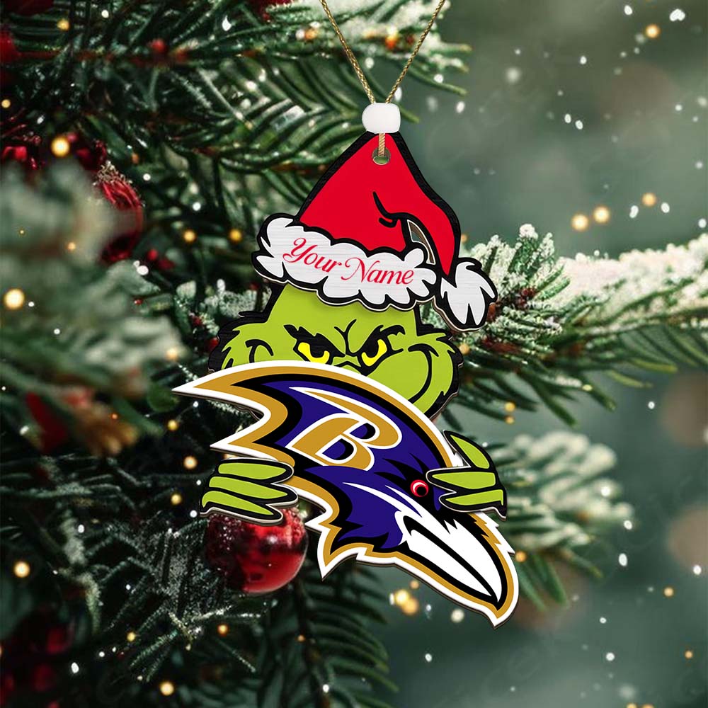 Sportswearmerch Baltimore Ravens NFL x The Grinch Christmas Acrylic Ornament Gift For Fans