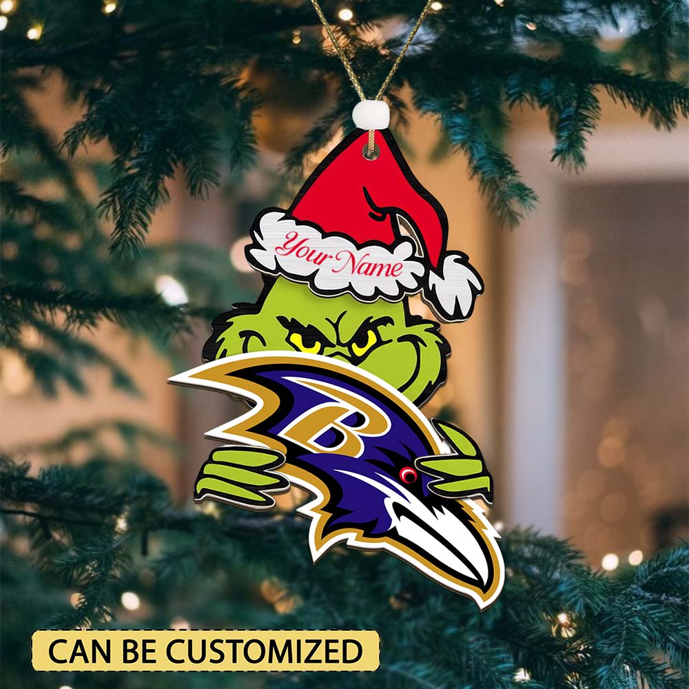 Sportswearmerch Baltimore Ravens NFL x The Grinch Christmas Acrylic Ornament Gift For Fans