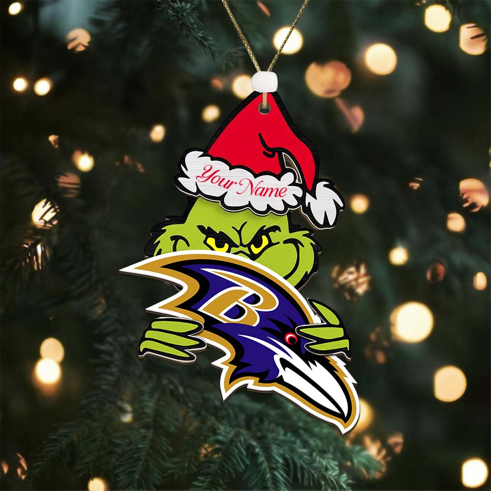 Sportswearmerch Baltimore Ravens NFL x The Grinch Christmas Acrylic Ornament Gift For Fans