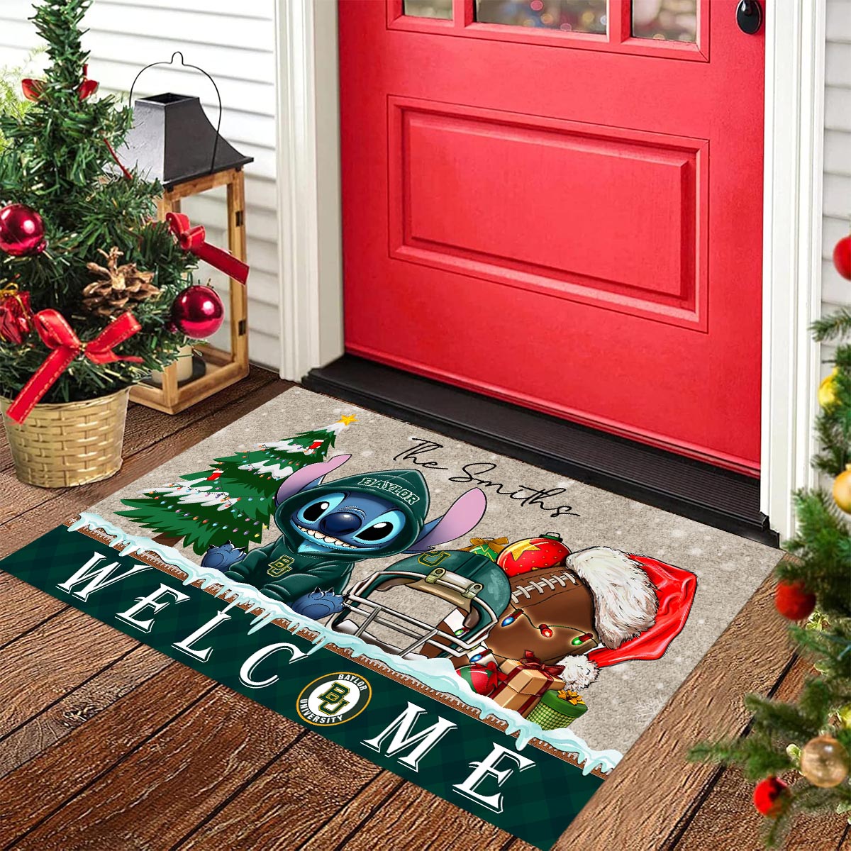 Sportswearmerch Baylor Bears NCAA x Cute Stitch Christmas Doormat For Fan