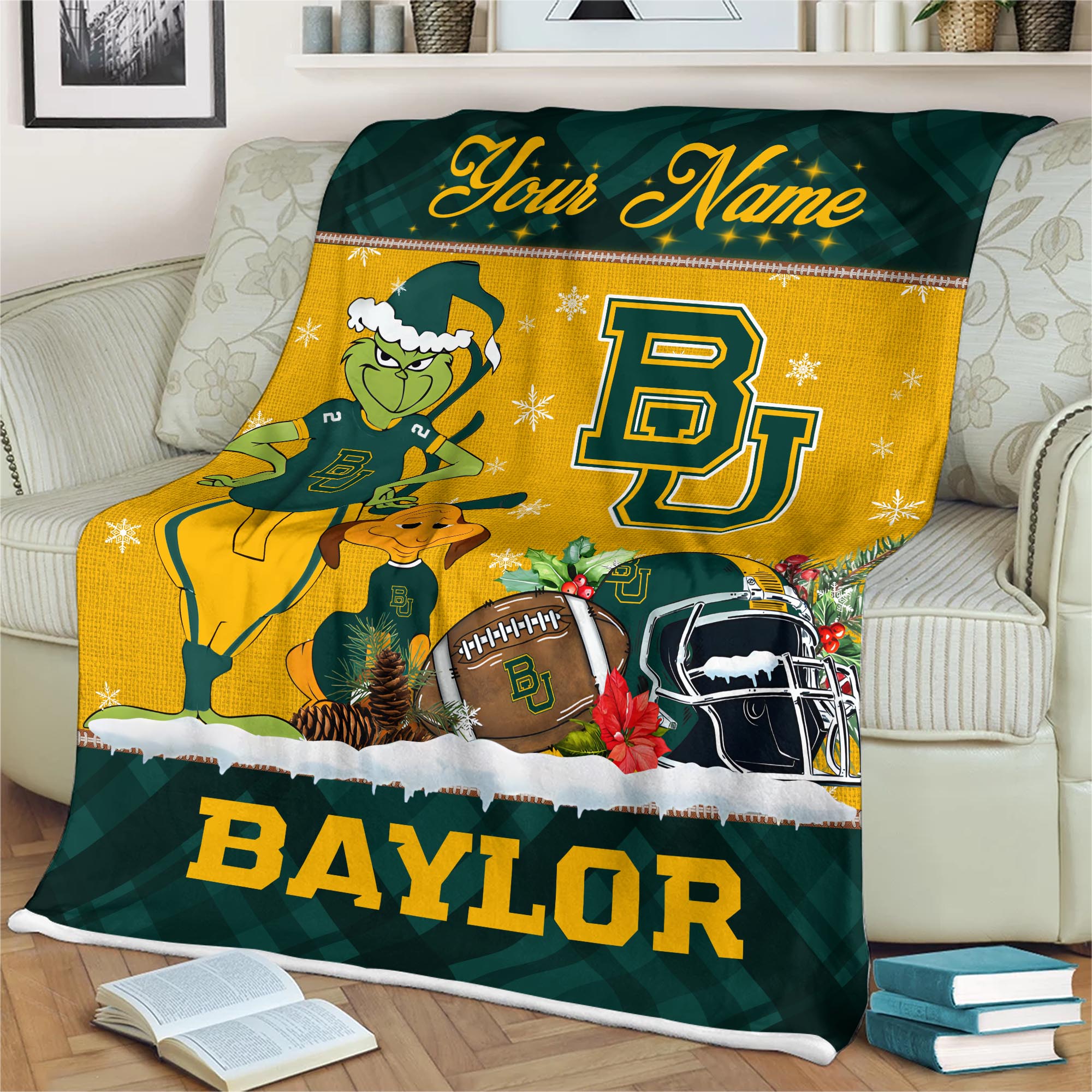 Sportswearmerch Baylor Bears NCAA x Grinch Christmas Fleece Blanket For Fan