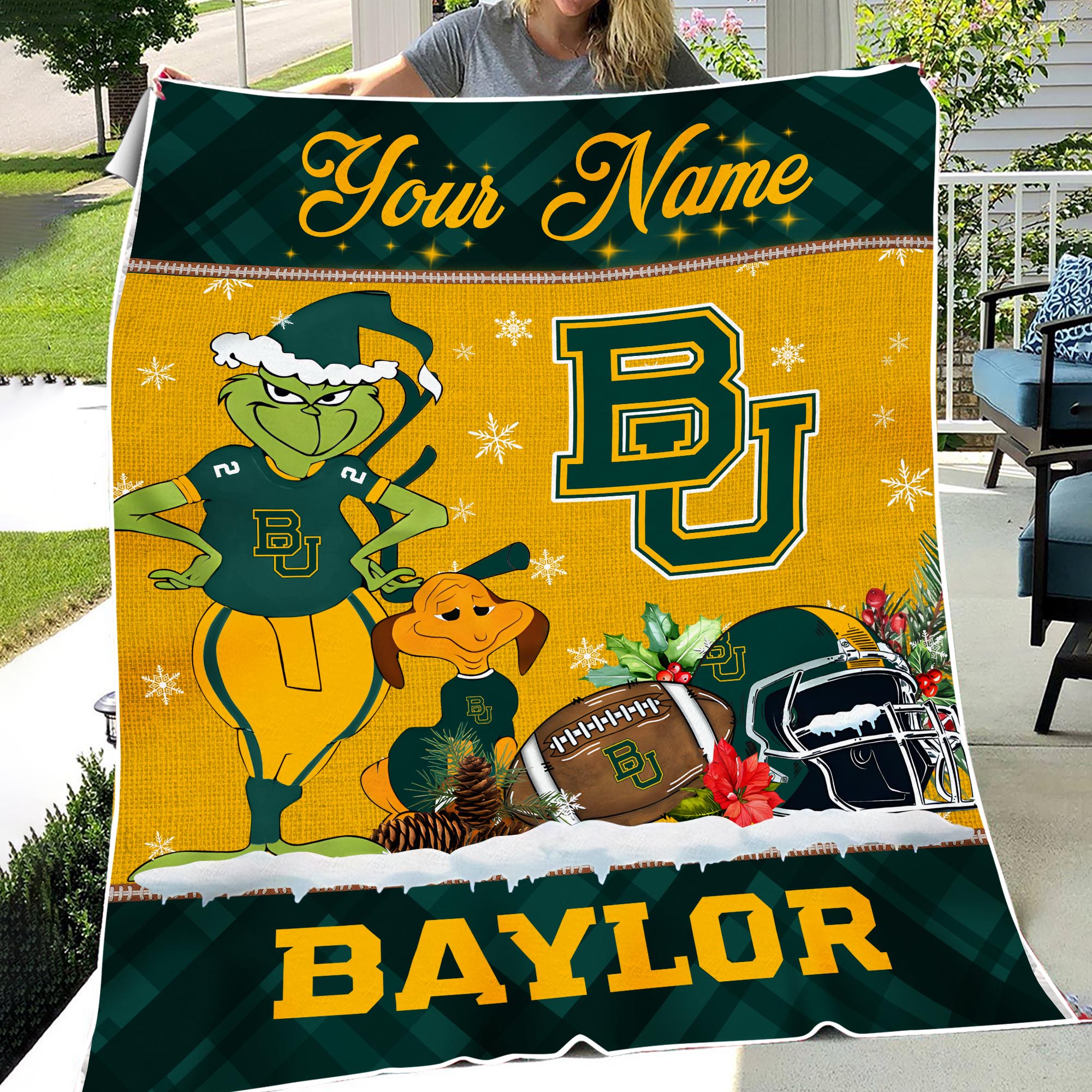Sportswearmerch Baylor Bears NCAA x Grinch Christmas Fleece Blanket For Fan