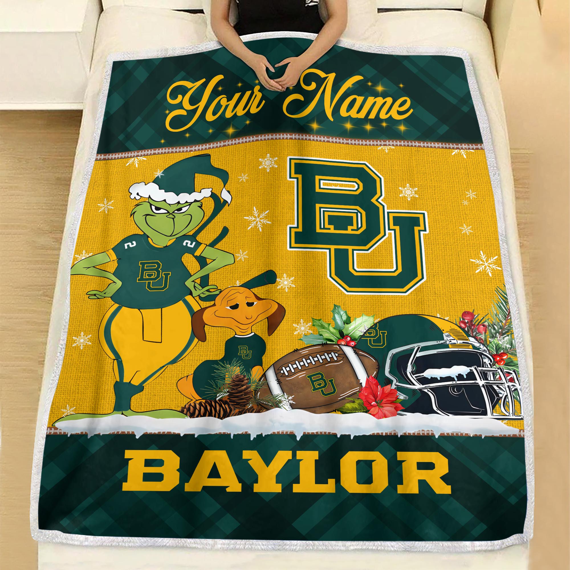Sportswearmerch Baylor Bears NCAA x Grinch Christmas Fleece Blanket For Fan