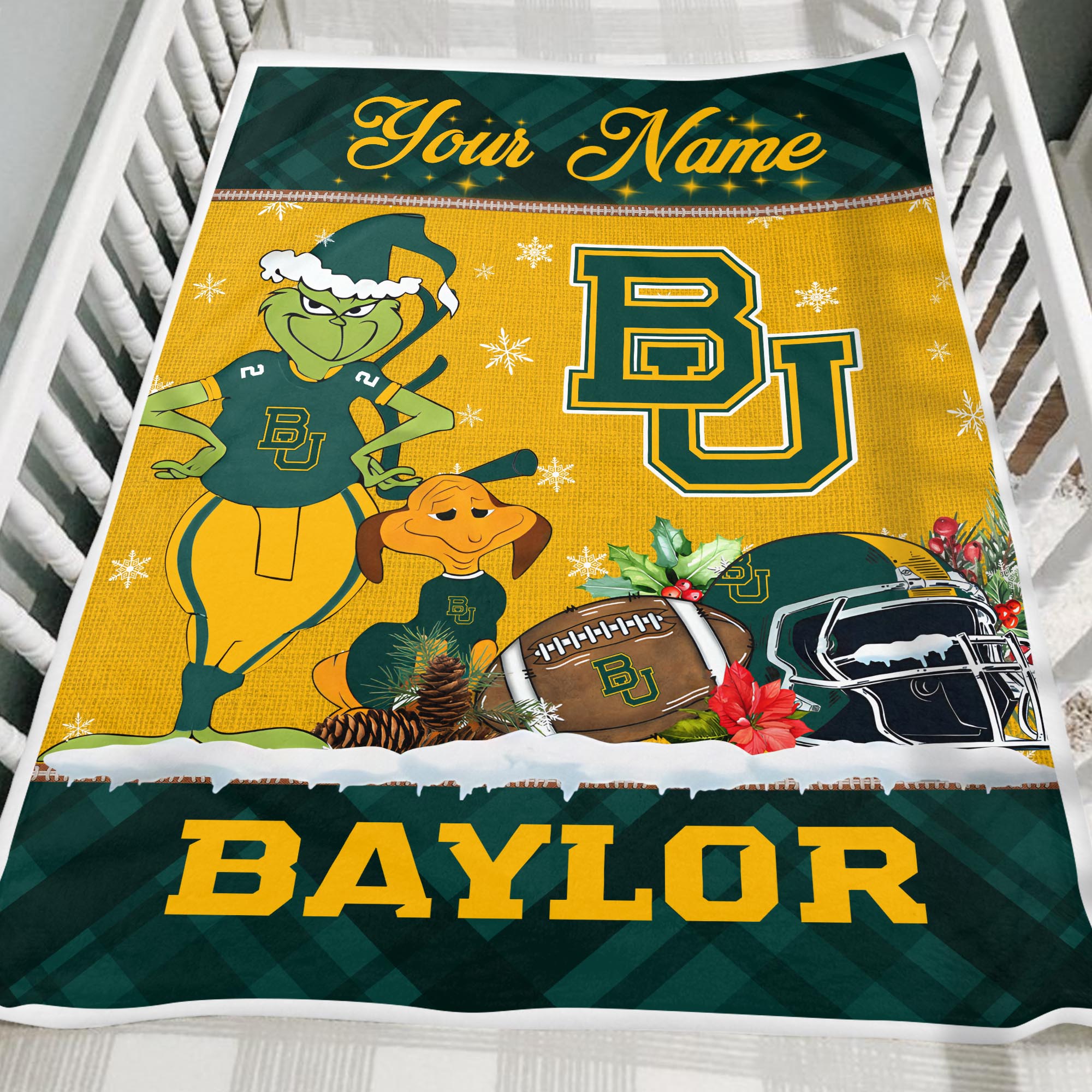 Sportswearmerch Baylor Bears NCAA x Grinch Christmas Fleece Blanket For Fan