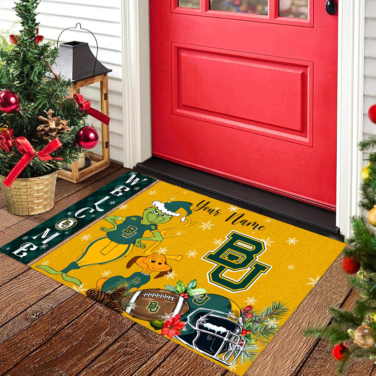 Sportswearmerch Baylor Bears NCAA x Grinch Christmas Welcome Football Doormat For Fan