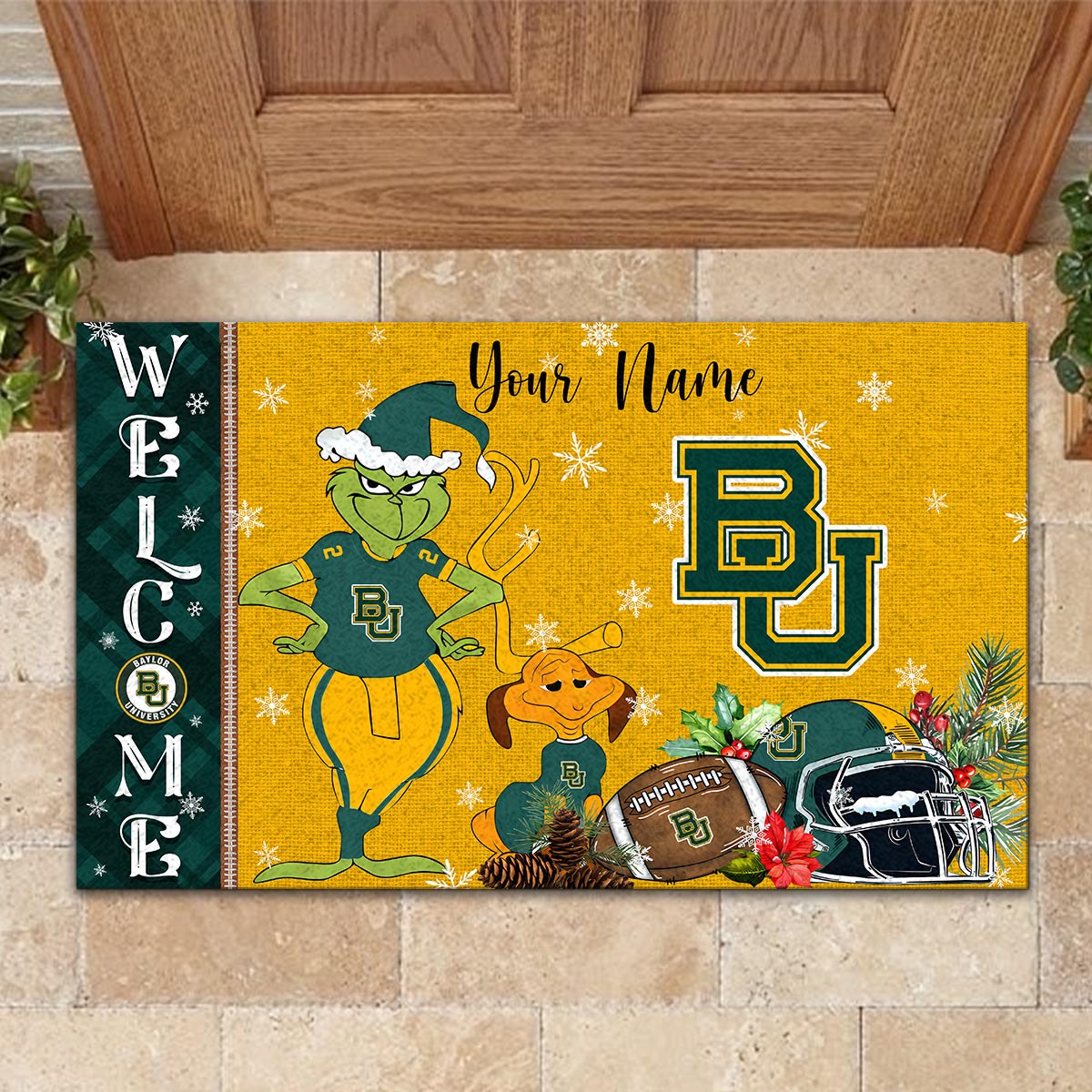 Sportswearmerch Baylor Bears NCAA x Grinch Christmas Welcome Football Doormat For Fan