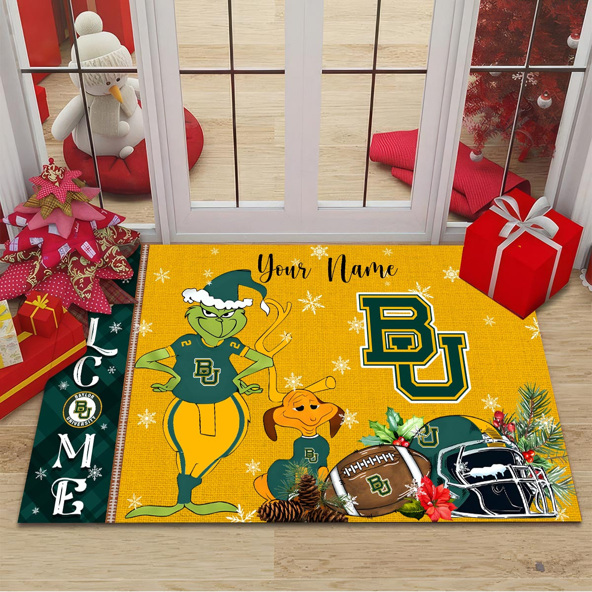 Sportswearmerch Baylor Bears NCAA x Grinch Christmas Welcome Football Doormat For Fan