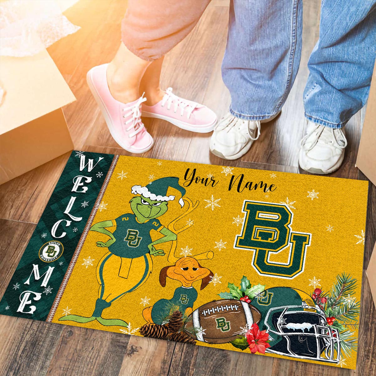 Sportswearmerch Baylor Bears NCAA x Grinch Christmas Welcome Football Doormat For Fan