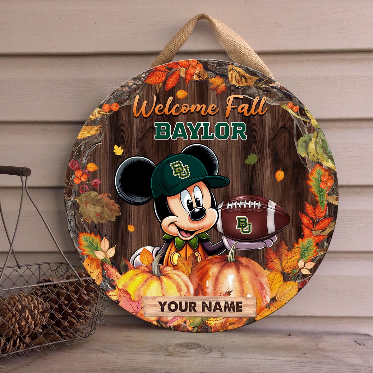 Sportswearmerch Baylor Bears NCAA x Mickey Round Wooden Sign For Fan