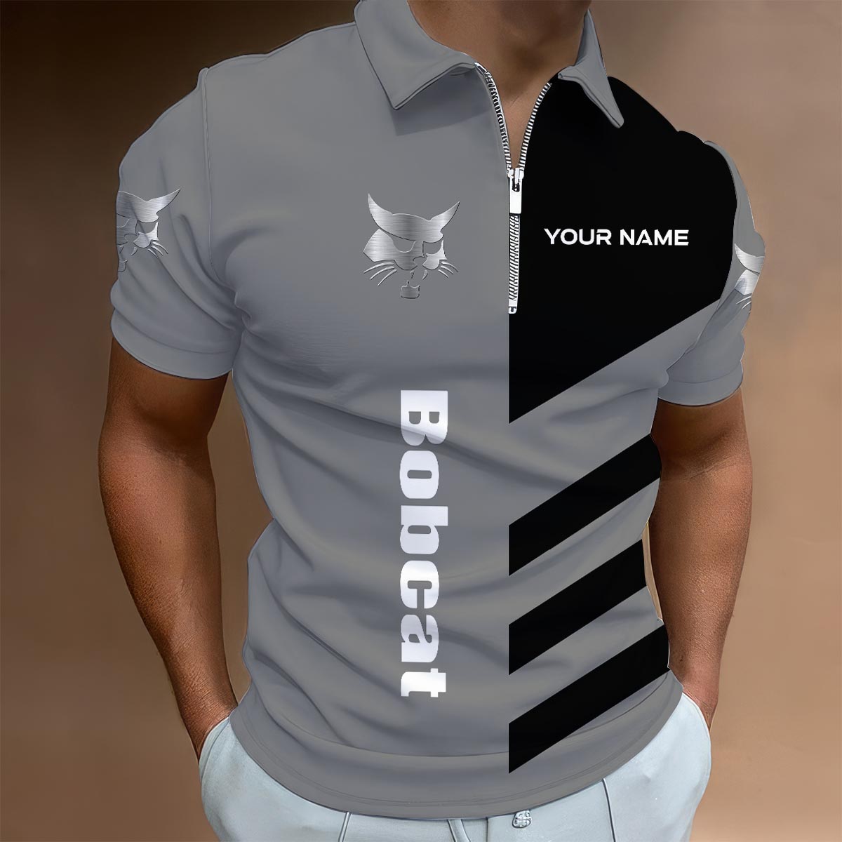 Sportswearmerch Bobcat Tractor Lapel Zip Polo Shirt For Fan