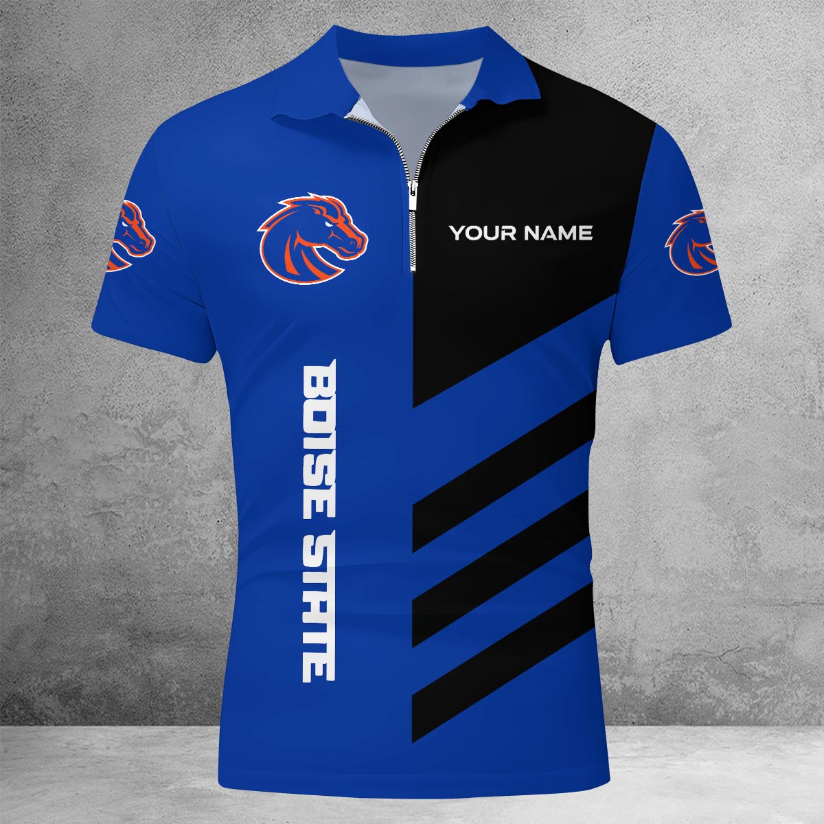 Sportswearmerch Boise State Broncos NCAA Lapel Zip Polo Shirt For Fan