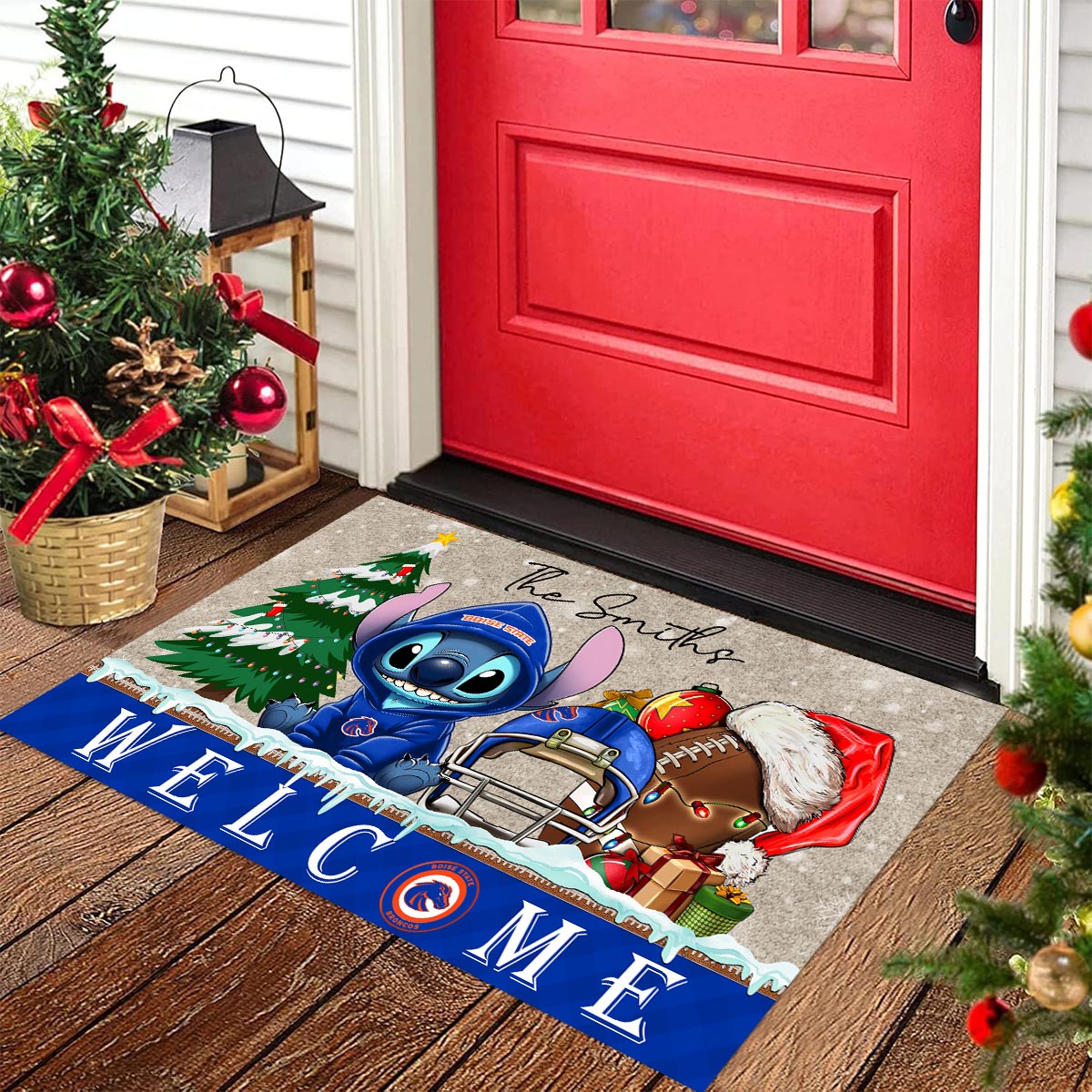 Sportswearmerch Boise State Broncos NCAA x Cute Stitch Christmas Doormat For Fan