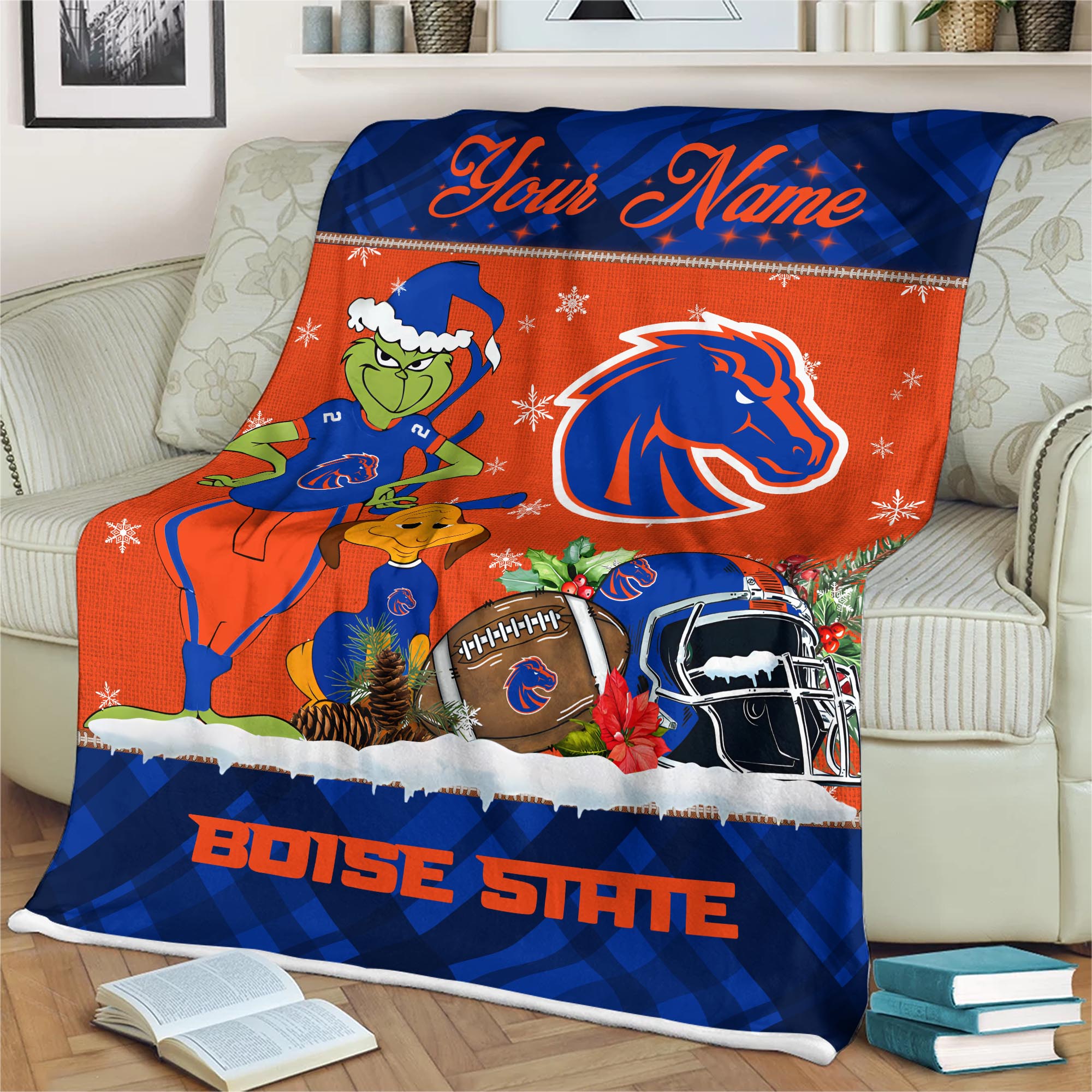 Sportswearmerch Boise State Broncos NCAA x Grinch Christmas Fleece Blanket For Fan