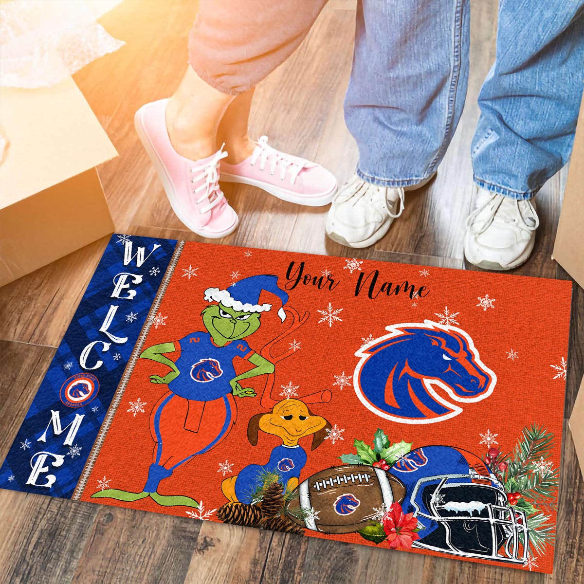 Sportswearmerch Boise State Broncos NCAA x Grinch Christmas Welcome Football Doormat For Fan