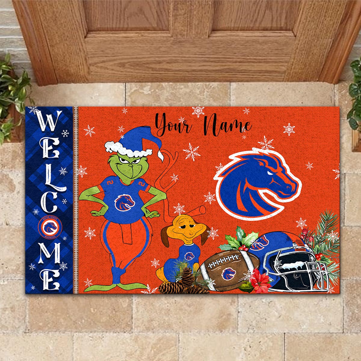 Sportswearmerch Boise State Broncos NCAA x Grinch Christmas Welcome Football Doormat For Fan