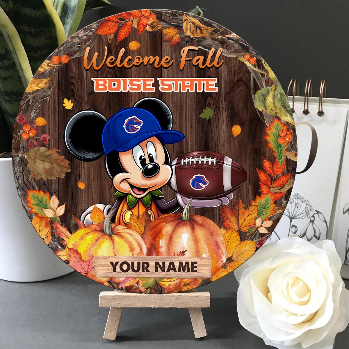 Sportswearmerch Boise State Broncos NCAA x Mickey Round Wooden Sign For Fan