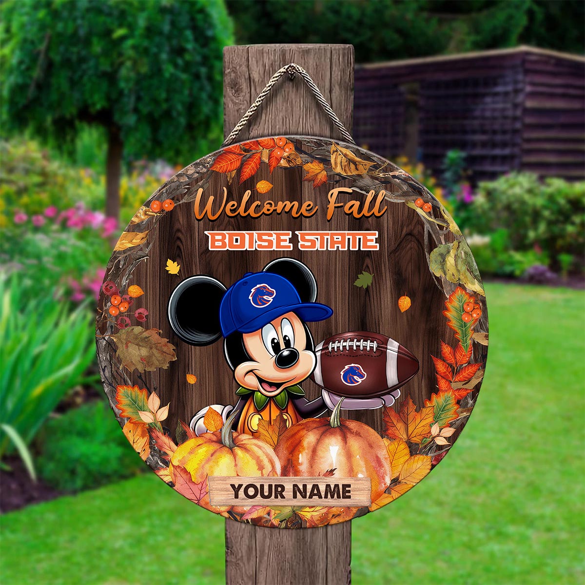 Sportswearmerch Boise State Broncos NCAA x Mickey Round Wooden Sign For Fan