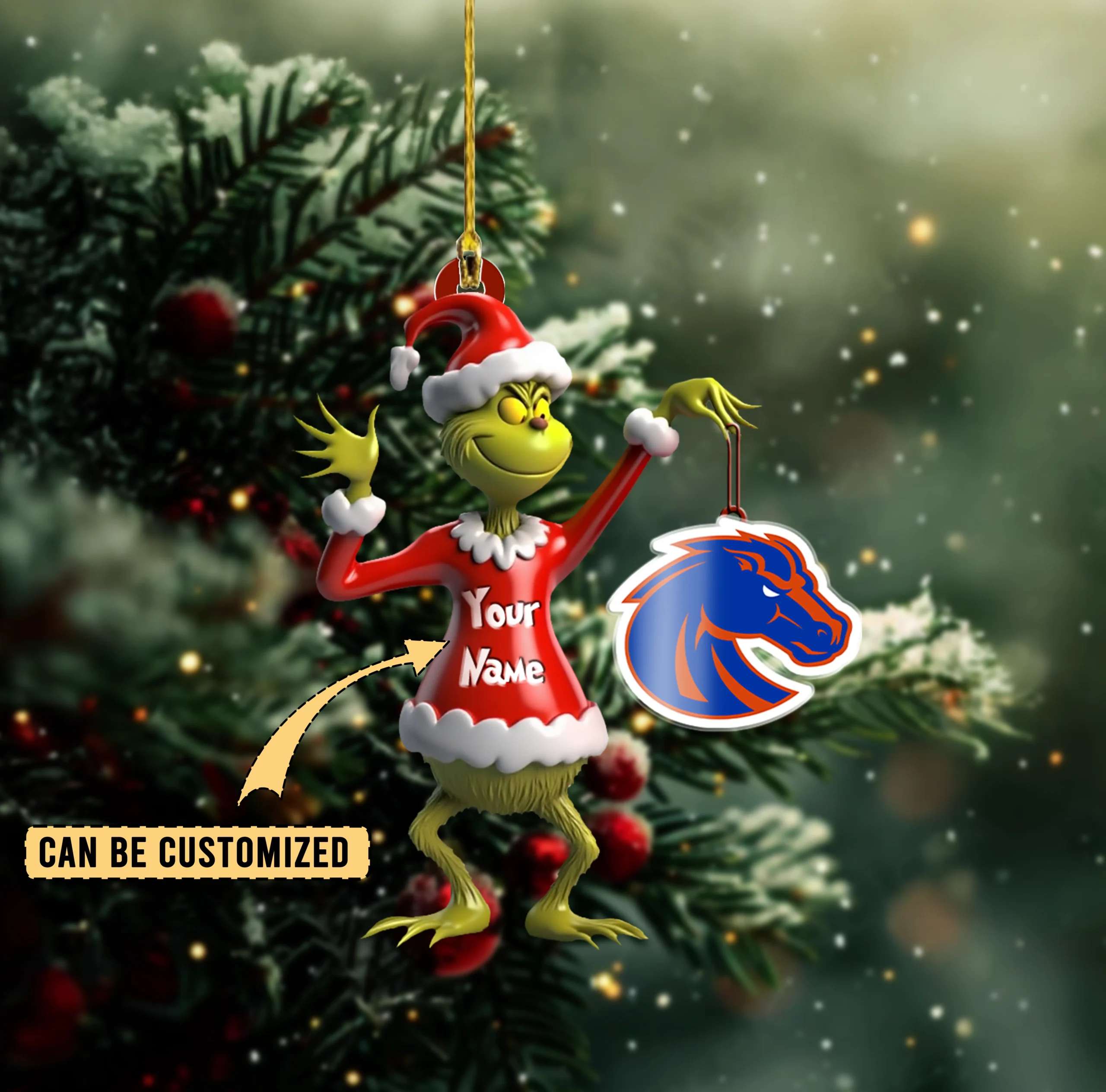 Sportswearmerch Boise State Broncos NCAA x The Grinch Acrylic Ornament Gift For Fans