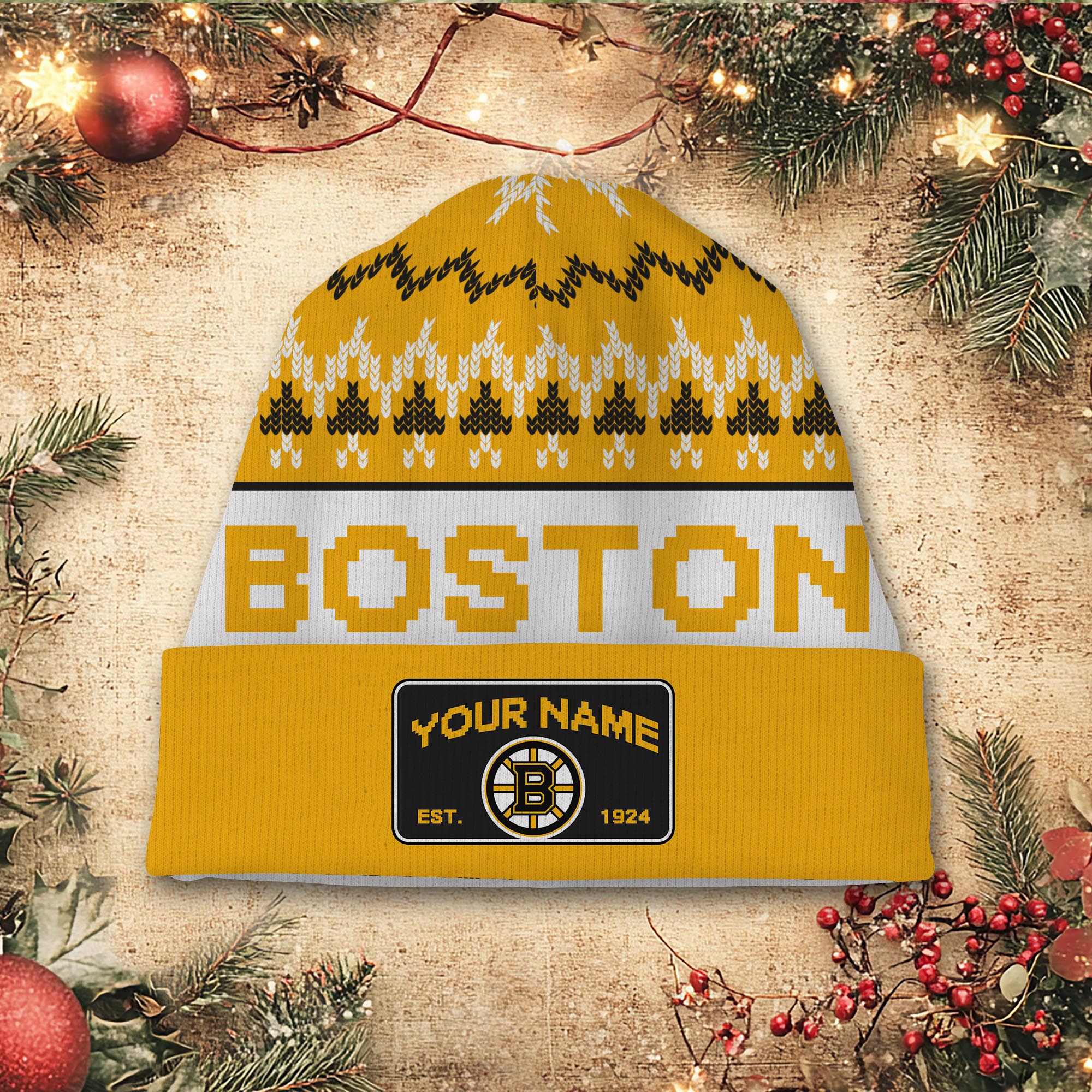 Sportswearmerch Boston Bruins NHL Christmas Beanie Hat For Fan