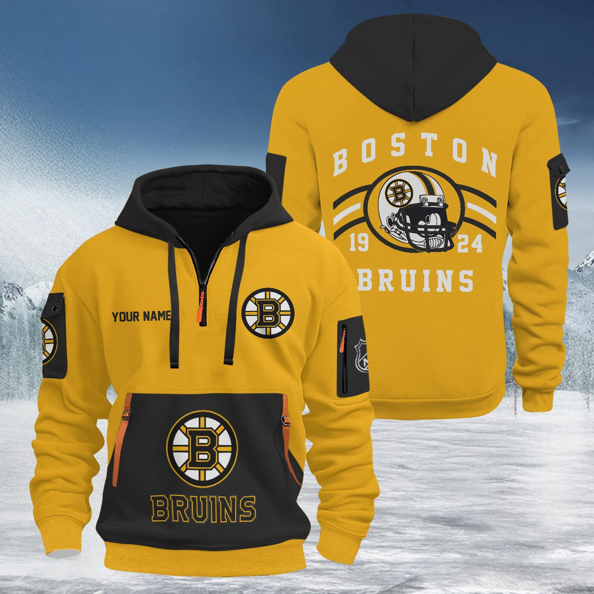 Sportswearmerch Boston Bruins NHL Half Zip Hoodie Personalized For Fan