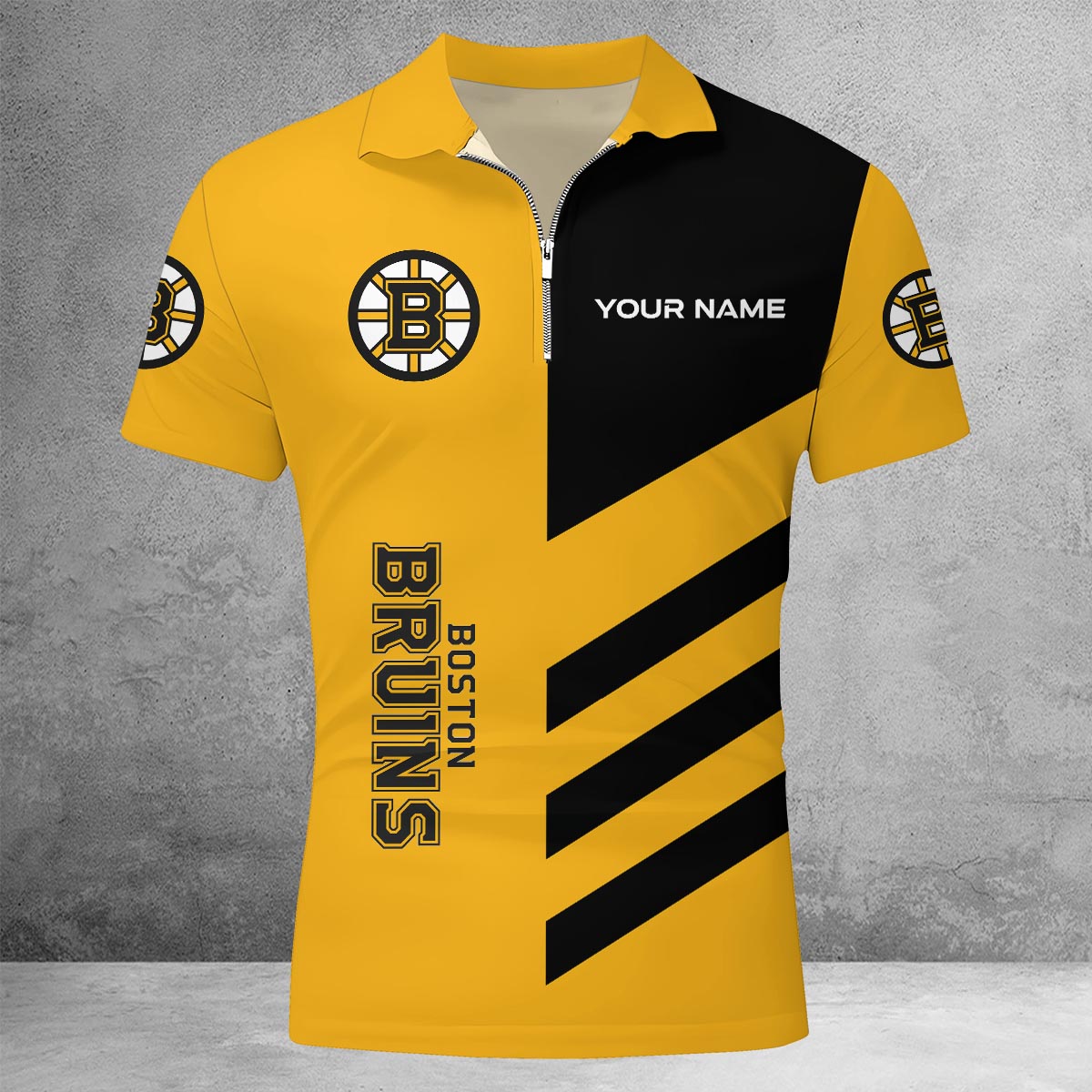 Sportswearmerch Boston Bruins NHL Lapel Zip Polo Shirt For Fan