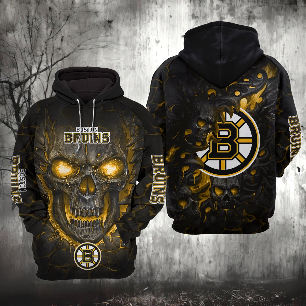 Sportswearmerch Boston Bruins NHL Lava Skull Hoodie For Fan