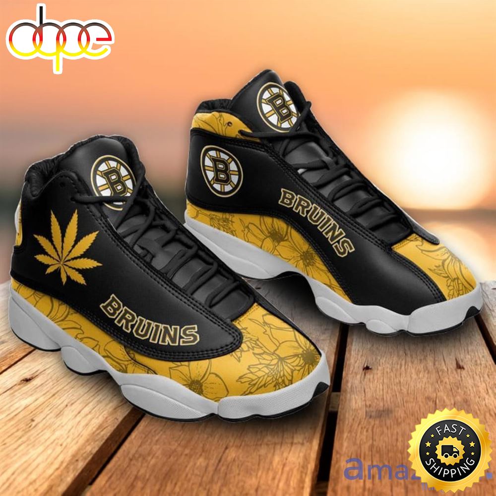 Sportswearmerch Boston Bruins NHL Weed Pattern AJ13 Sneakers Shoes For Men And Women