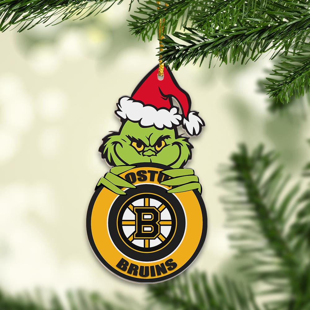 Sportswearmerch Boston Bruins NHL x Grinch Christmas Acrylic Ornament For Fans