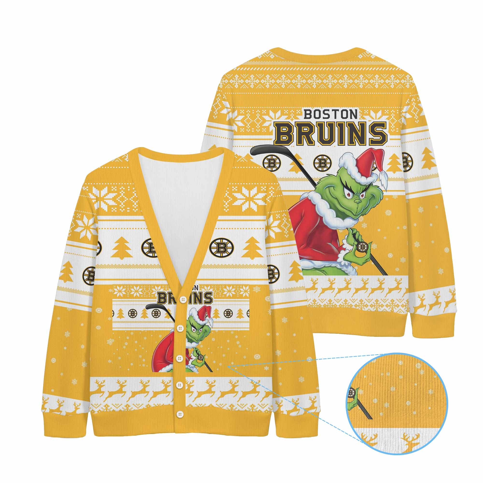 Sportswearmerch Boston Bruins NHL x Grinch Christmas Cardigan For Fan