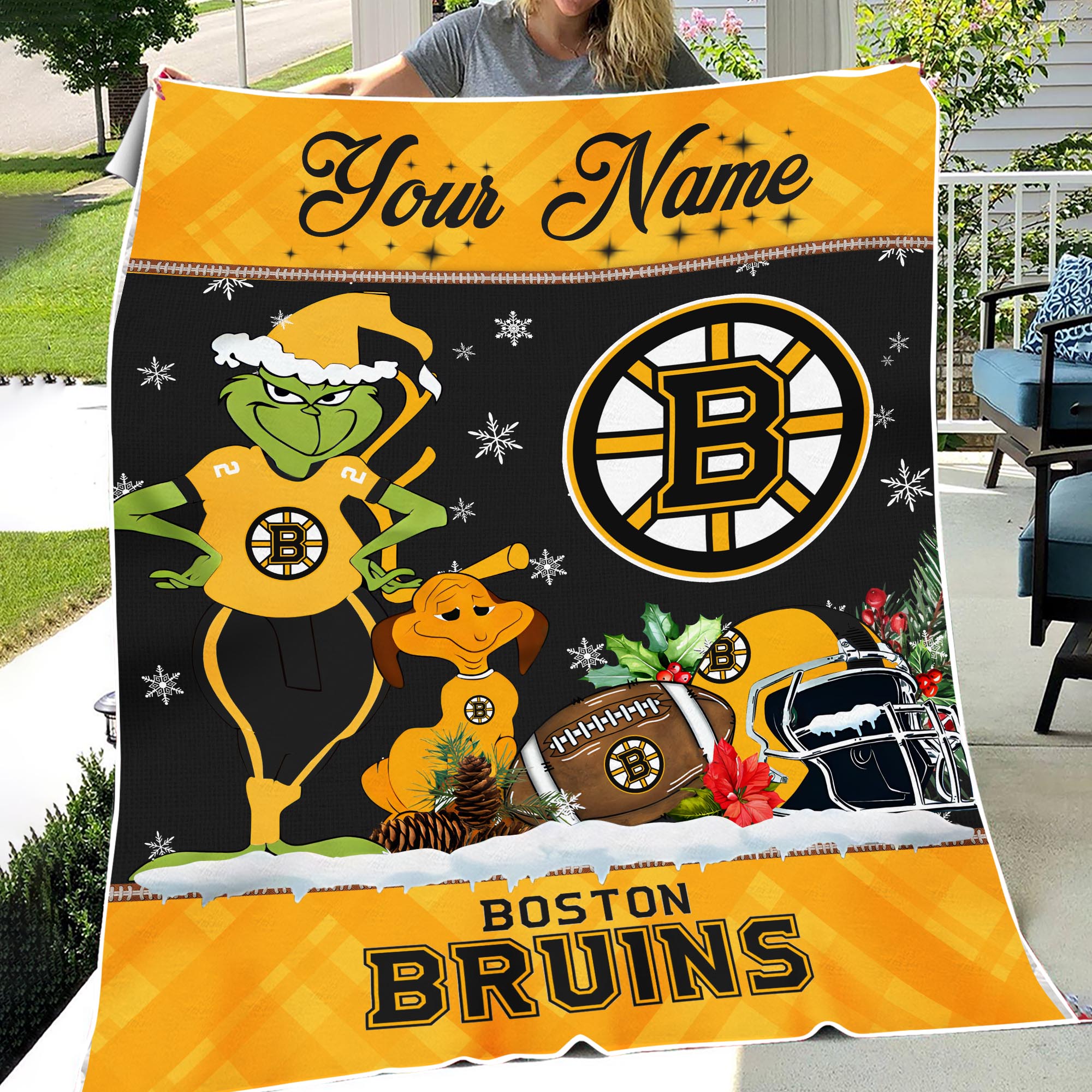 Sportswearmerch Boston Bruins NHL x Grinch Christmas Fleece Blanket For Fan