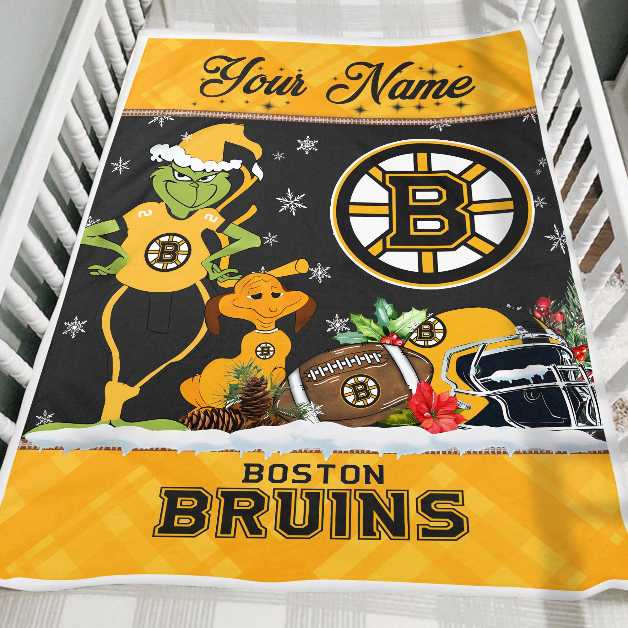 Sportswearmerch Boston Bruins NHL x Grinch Christmas Fleece Blanket For Fan