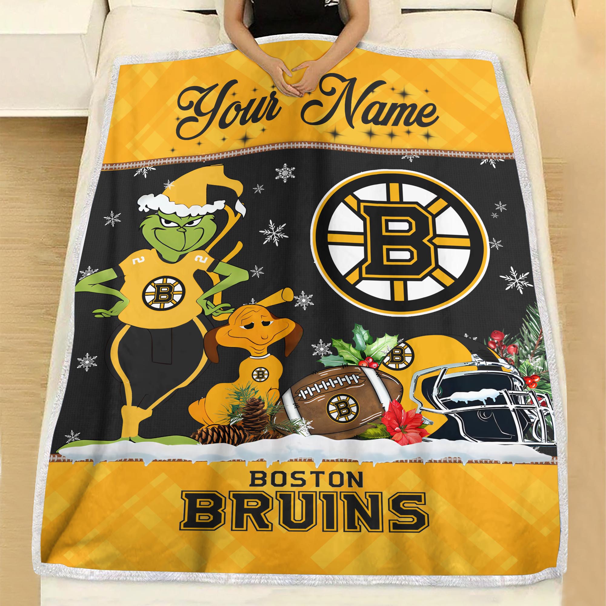 Sportswearmerch Boston Bruins NHL x Grinch Christmas Fleece Blanket For Fan