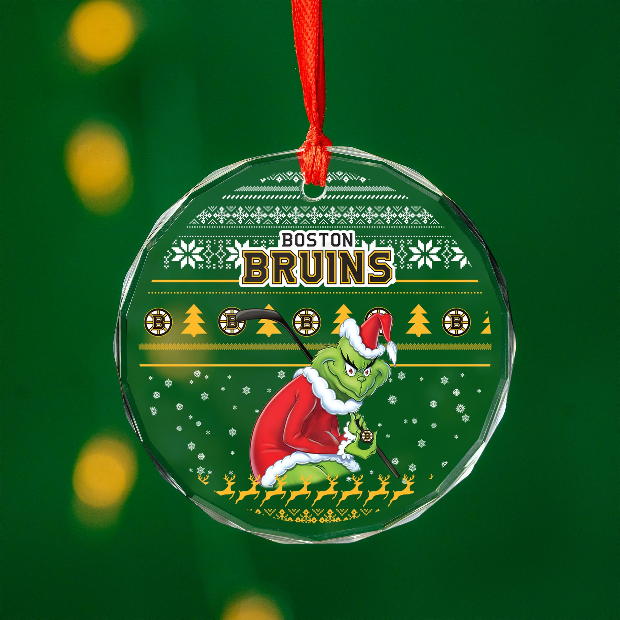 Sportswearmerch Boston Bruins NHL x Grinch Christmas Glass Ornament For Fans