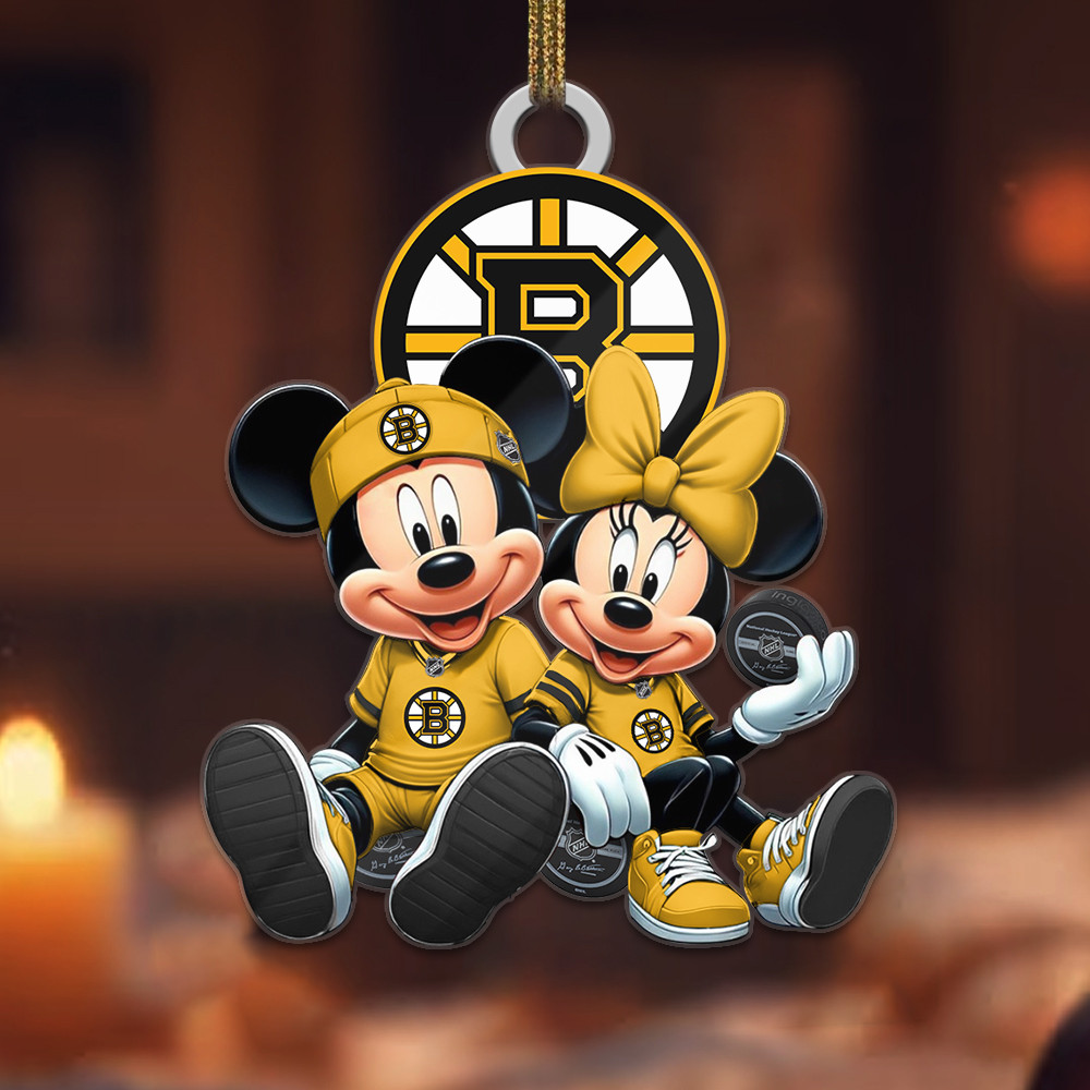 Sportswearmerch Boston Bruins NHL x Mickey and Minnie Mouse Personalized Acrylic Ornament For Fans