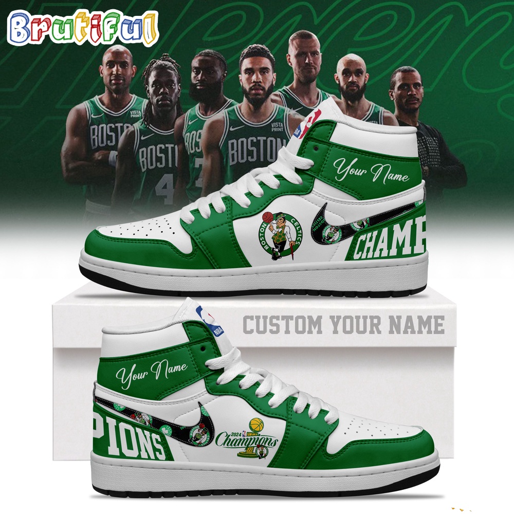 Sportswearmerch Boston Celtics NBA 2024 Finals Champions AJ1 High Sneakers Shoes For Men And Women