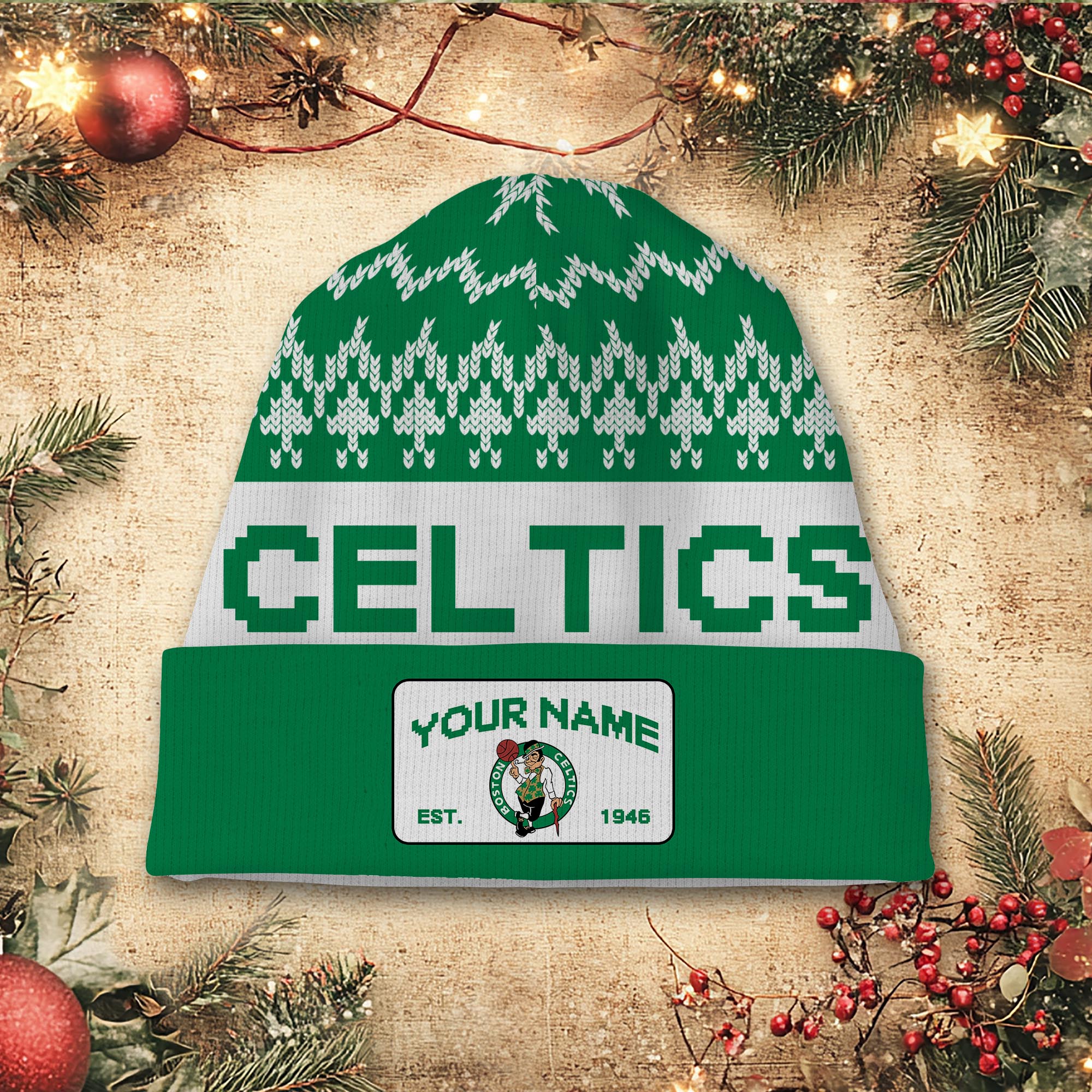 Sportswearmerch Boston Celtics NBA Christmas Beanie Hat For Fan