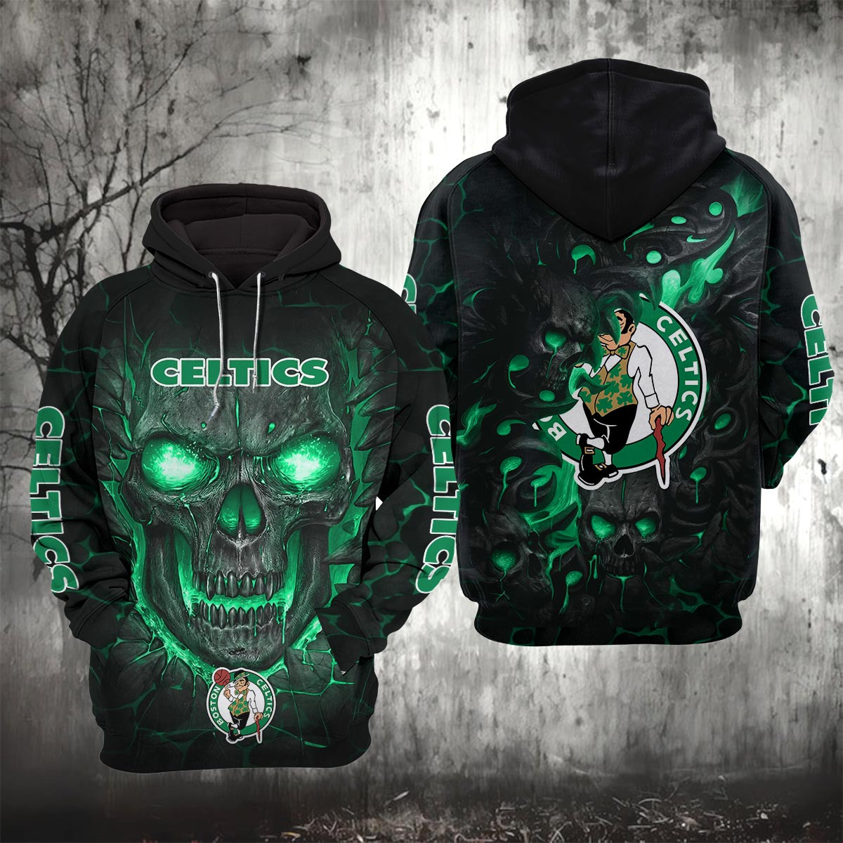 Sportswearmerch Boston Celtics NBA Lava Skull Hoodie For Fan