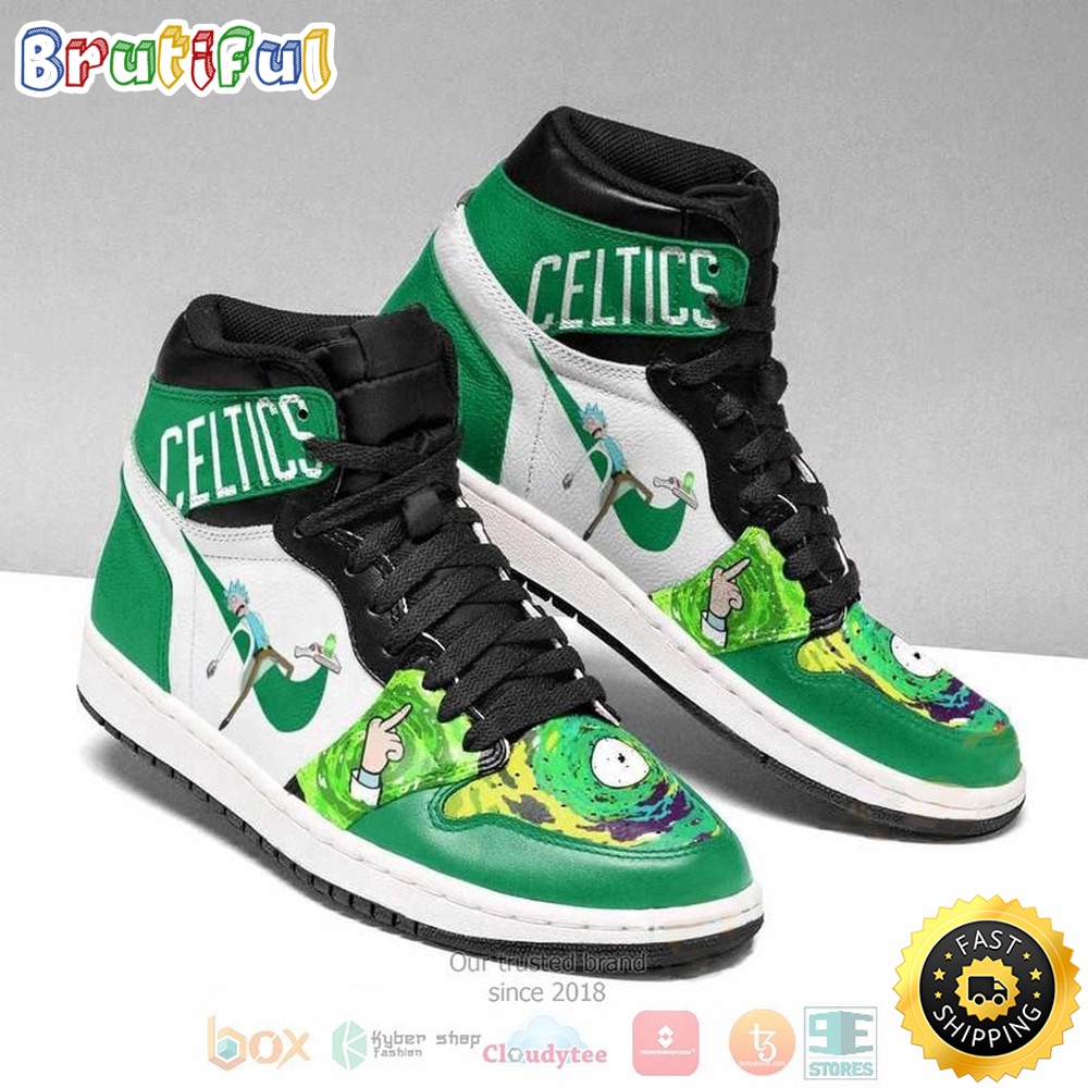 Sportswearmerch Boston Celtics NBA Rick And Morty AJ1 High Sneakers Shoes For Men And Women