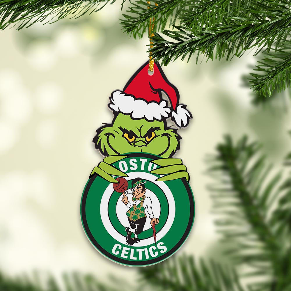 Sportswearmerch Boston Celtics NBA x Grinch Christmas Acrylic Ornament For Fans