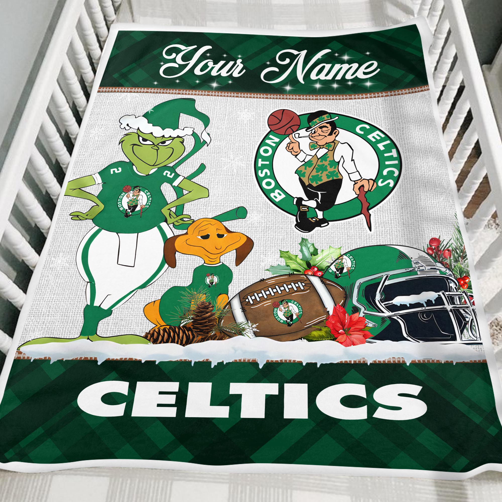 Sportswearmerch Boston Celtics NBA x Grinch Christmas Fleece Blanket For Fan