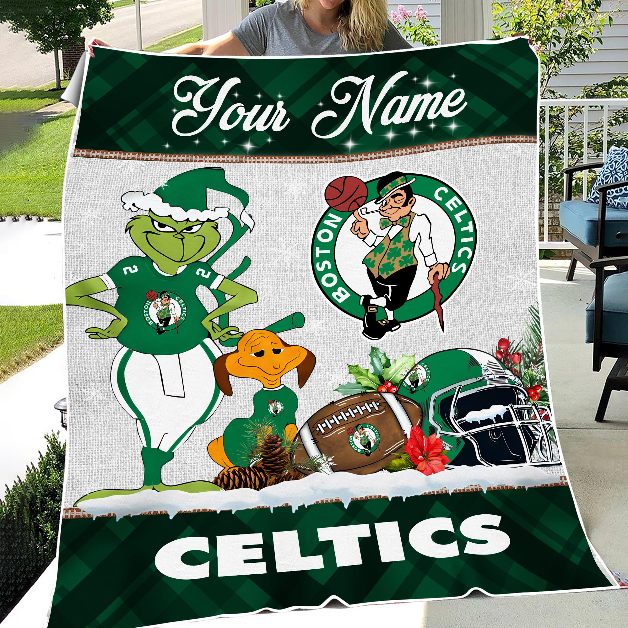 Sportswearmerch Boston Celtics NBA x Grinch Christmas Fleece Blanket For Fan