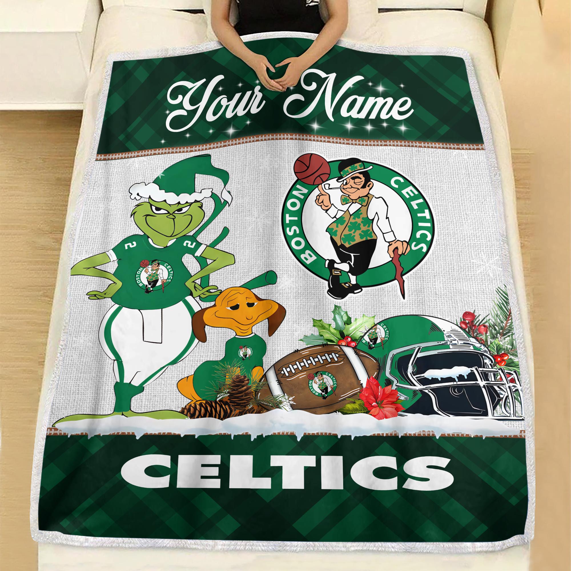 Sportswearmerch Boston Celtics NBA x Grinch Christmas Fleece Blanket For Fan