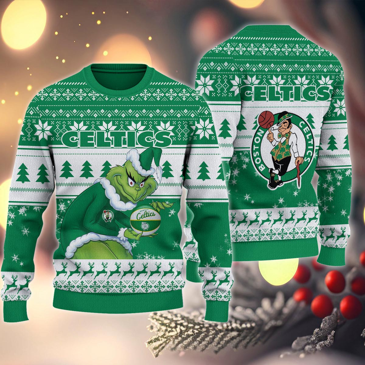 Sportswearmerch Boston Celtics NBA x Grinch Christmas Ugly Sweater For Fans