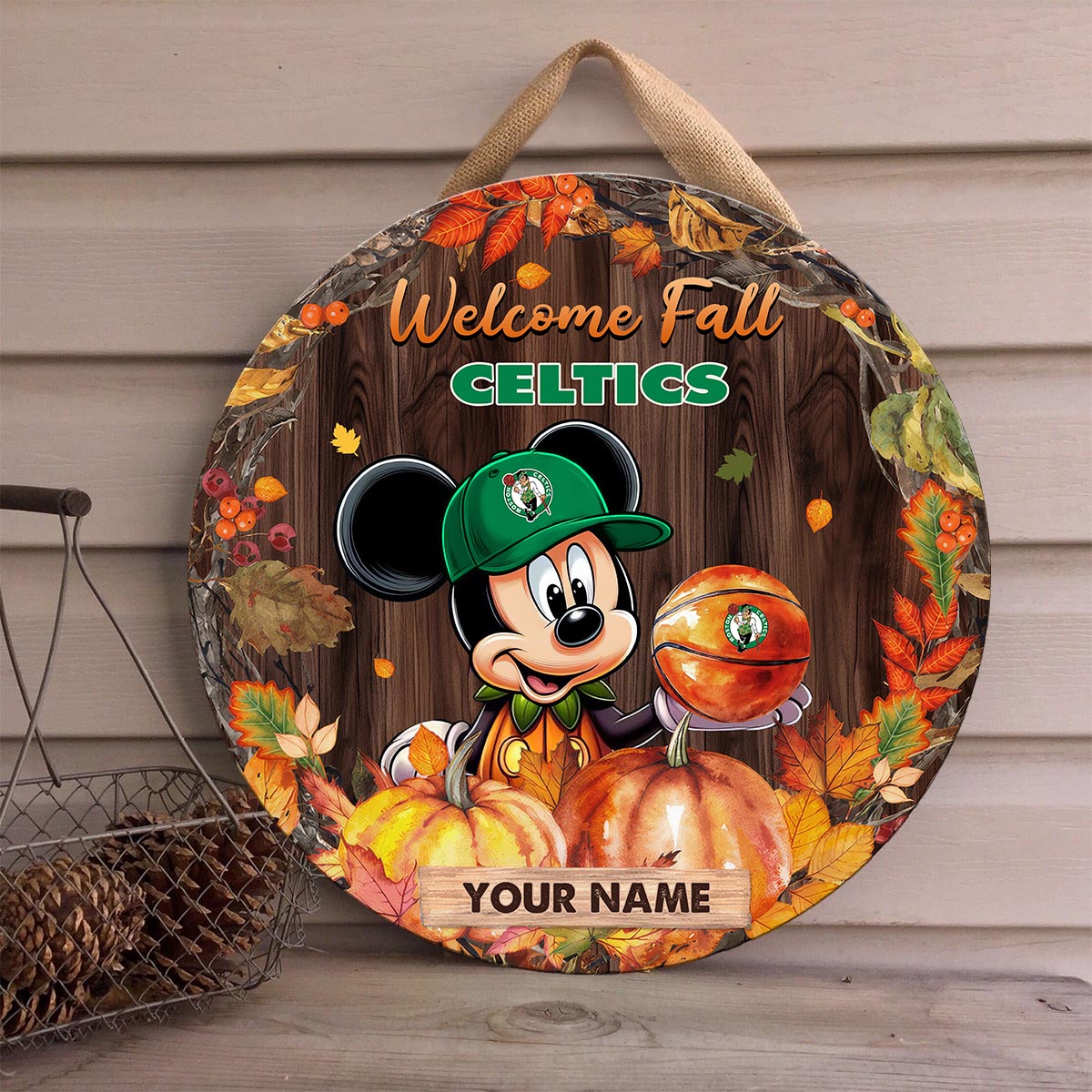 Sportswearmerch Boston Celtics NBA x Mickey Round Wooden Sign For Fan