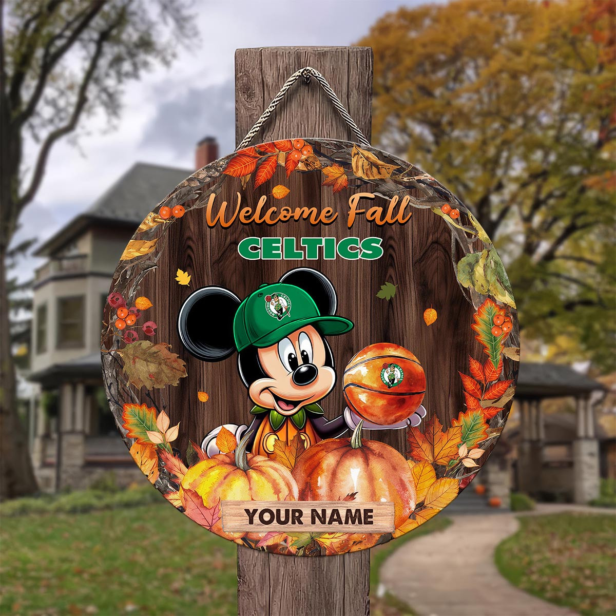 Sportswearmerch Boston Celtics NBA x Mickey Round Wooden Sign For Fan